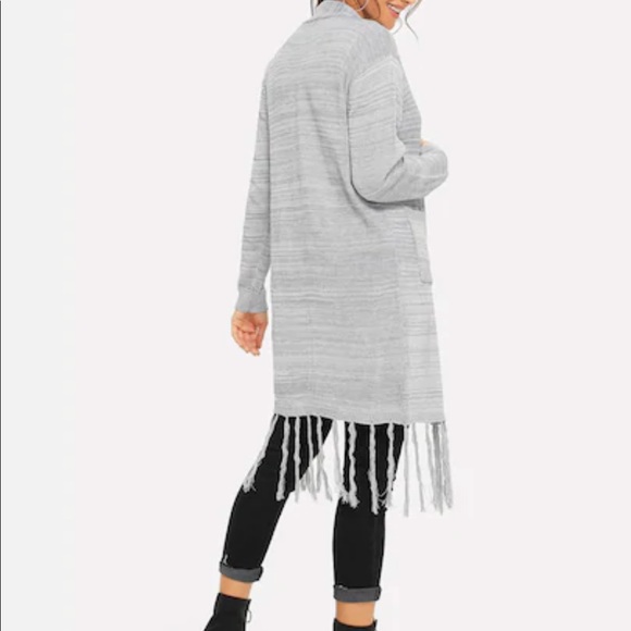 Fringe Embellished Duster Long Line Sweater Gray - Picture 2 of 6